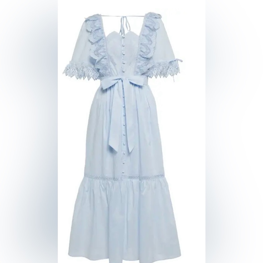 SELF-PORTRAIT 
Broderie Anglaise Cotton Midi Dress - Blue size 4